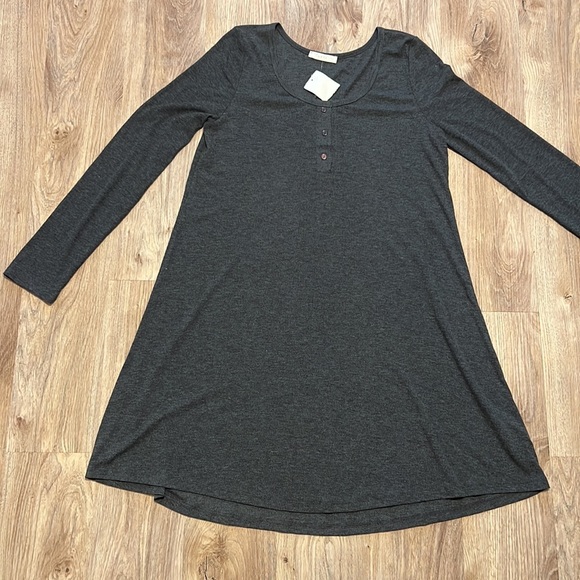 Lush Charcoal Ribbed Henley Long Sleeve Dress - Picture 10 of 10